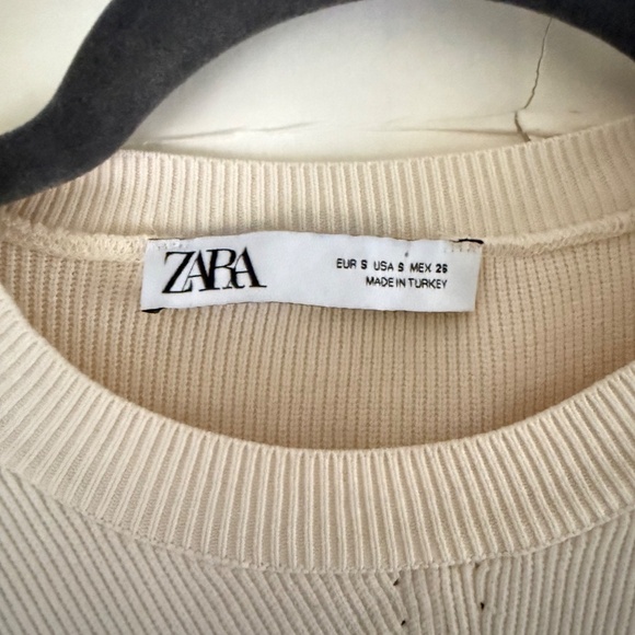 Zara Ribbed Scoop Neck Tie-Back Top | Cream | Size S - Picture 5 of 5
